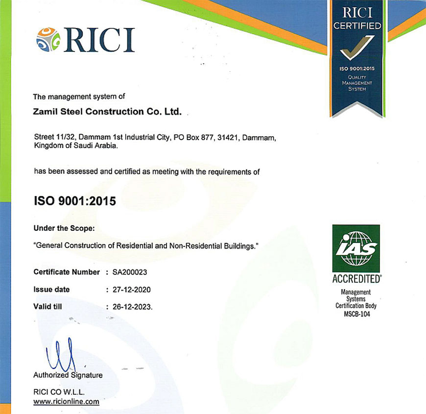 ZSCC receives ISO 9001:2015 certification